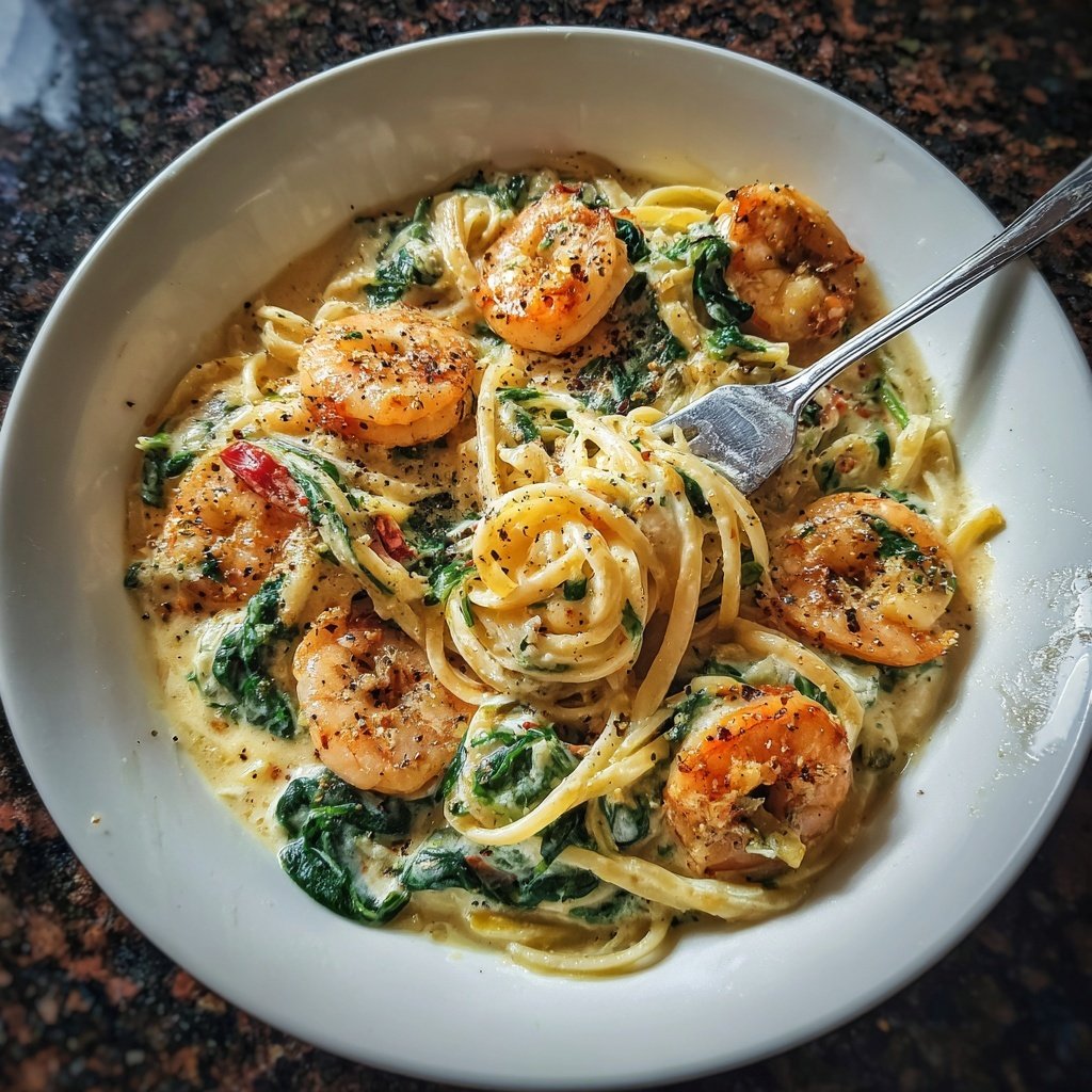 Shrimp And Spinach Cream Pasta