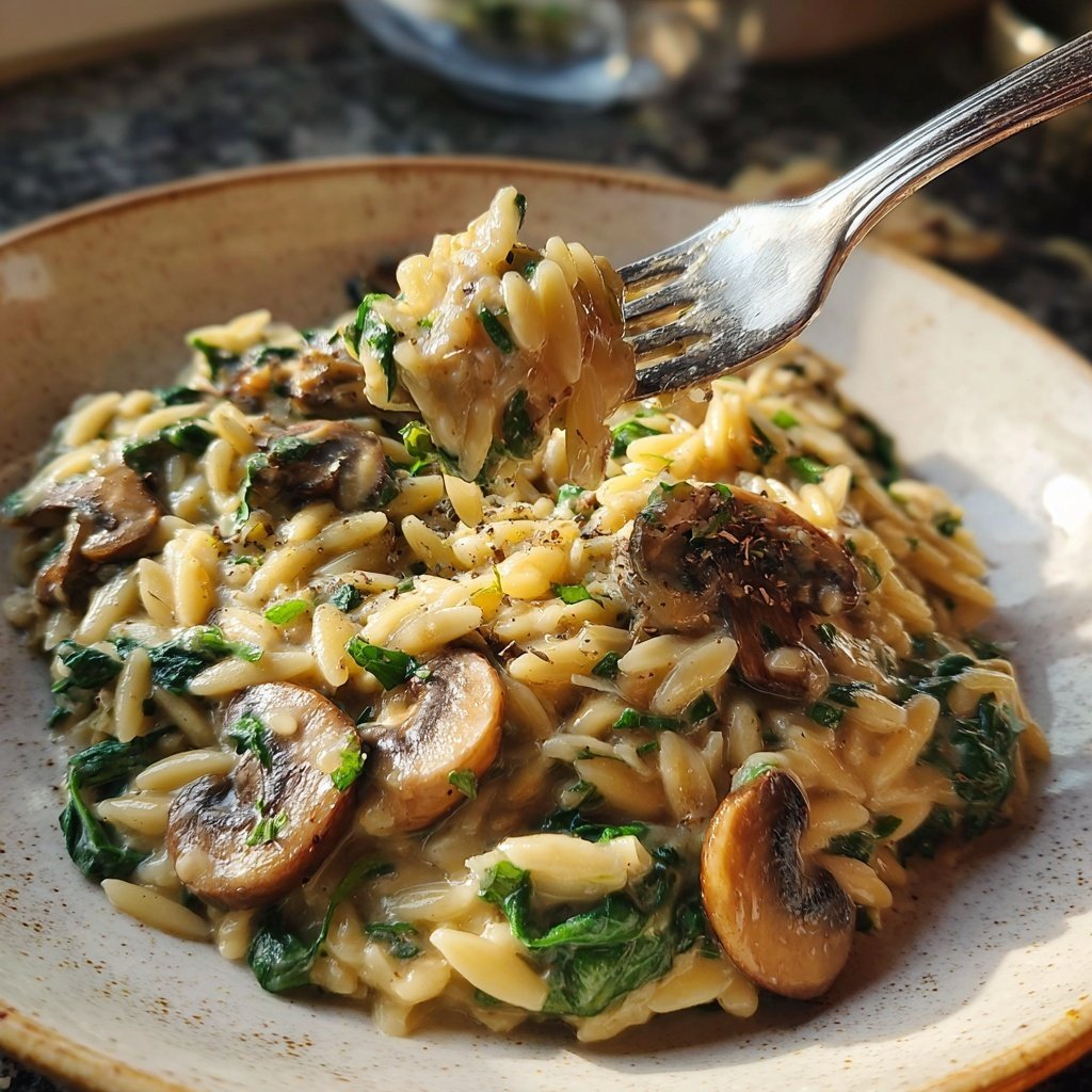 Romantic Creamy Spinach Mushroom Orzo