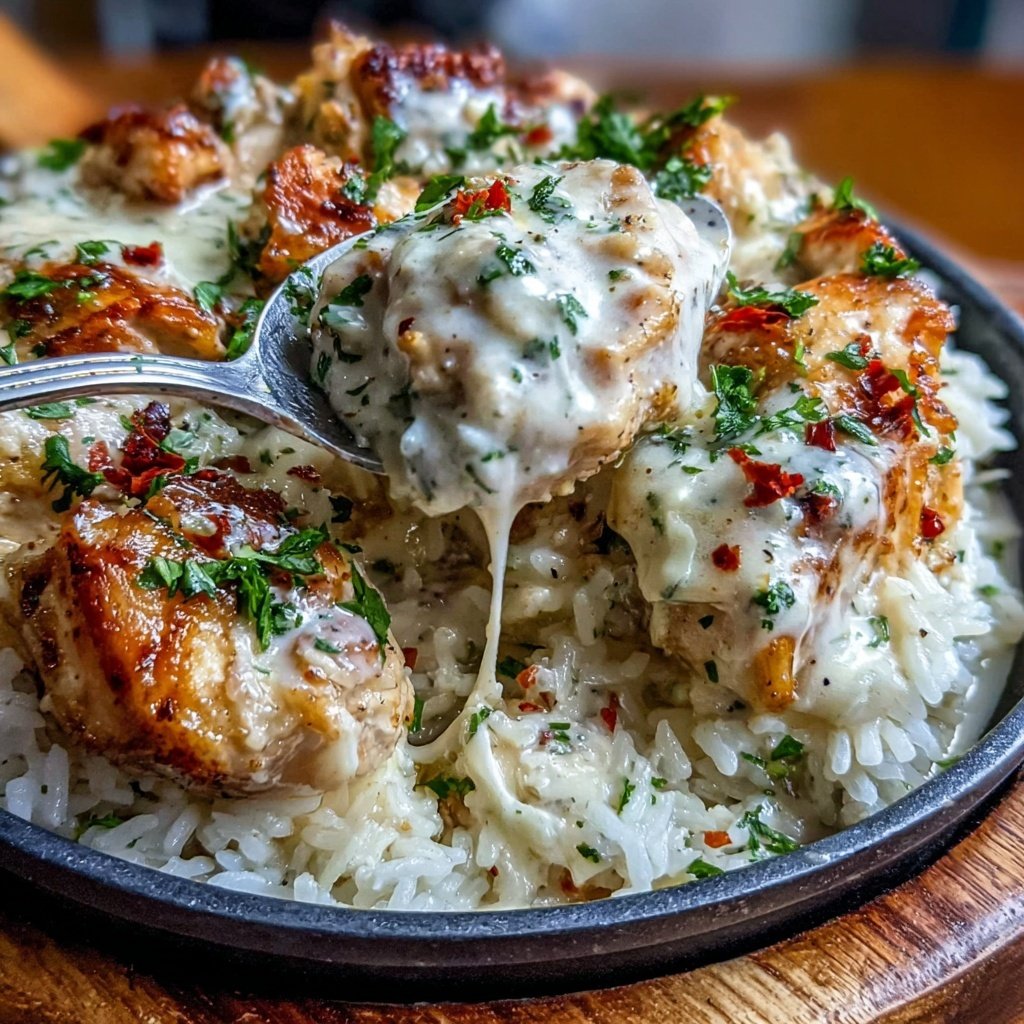 Creamy Garlic Butter Chicken And Rice Skillet