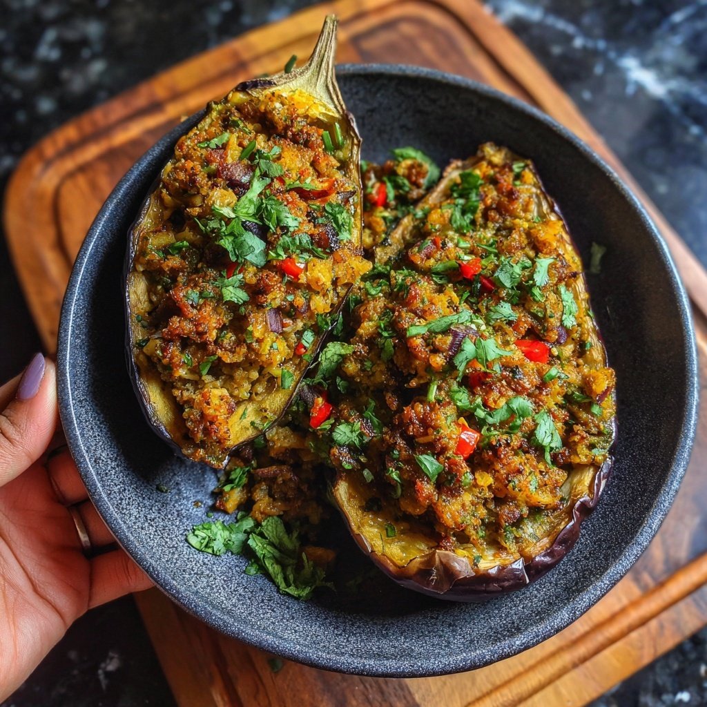 Ground Beef And Rice Stuffed Eggplant