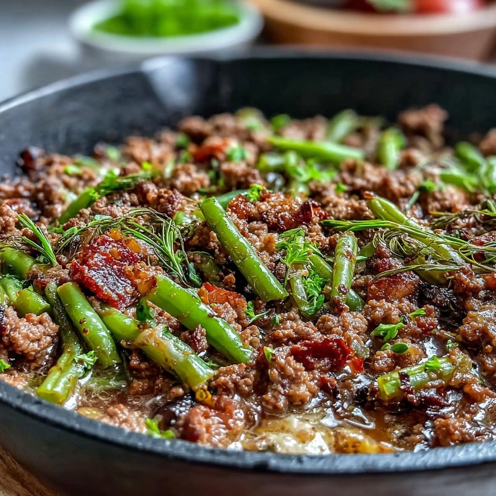 Hamburger Meat And Green Bean Skillet